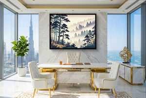 Misty Forest Indigo โ misty forest indigo office with city view 2 1land framed black