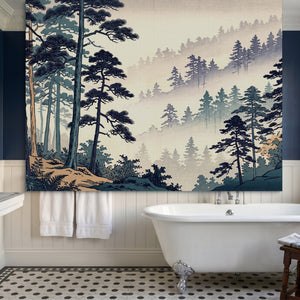 Misty Forest Indigo โ misty forest indigo sq blue bathroom 1land flush print