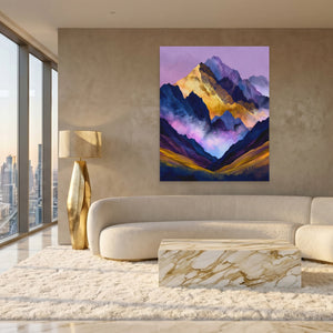 Misty Peaks Layered canvas wall art, room view