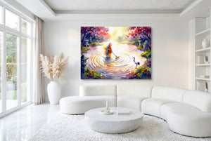 Monk Raking Circles โ monk raking circles white room with furniture 1land flush print
