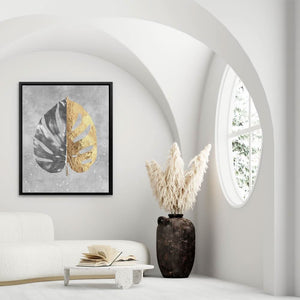 Monstera Leaf With Gold - Canvas Wall Art