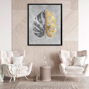 Monstera Leaf With Gold - Floral Art for Bedroom