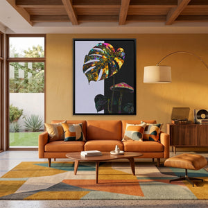 Monstera Psychedelic Bloom canvas wall art, room view