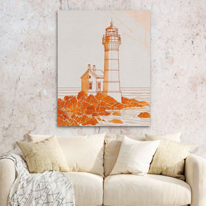 Moody Lighthouse - Beach House Wall Art in Black Frame