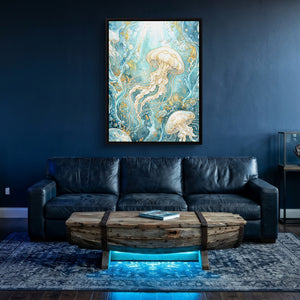 Moon Jelly Drifting โ moon jelly drifting sq underwater den 1port framed black
