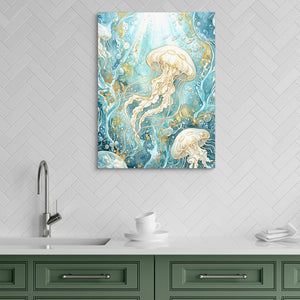 Moon Jelly Drifting โ moon jelly drifting sq green kitchen 1port flush print