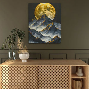 Moonlit Mountain Range - Modern Black and Gold Canvas Wall Art