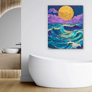 Moonlit Wave Magic - Blue Wall Art for Bedroom