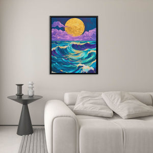 Moonlit Wave Magic - Coastal Wall Art in Black Frame