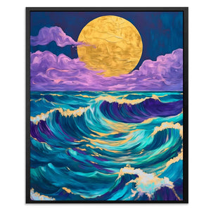 Moonlit Wave Magic - Blue Coastal Canvas Print
