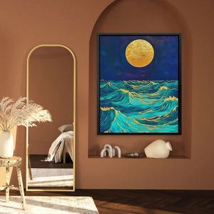 Moonlit Wave Serenade - Wall Art in Black Frame