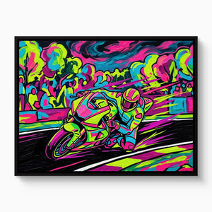 Motorcycle Neon Flash โ motorcycle neon flash white studio framed black