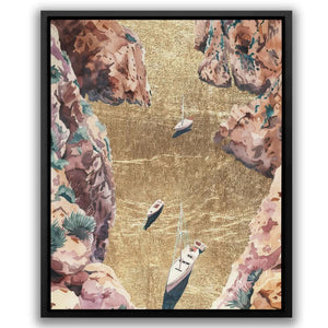 Mountain River of Gold - Gold Boat Canvas Print