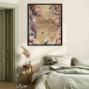 Mountain River of Gold - Modern Gold Canvas Wall Art