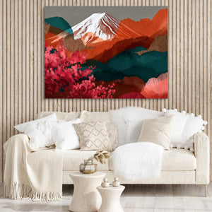 Mt. Fuji Crimson Blossom โ mt. fuji crimson blossom sq boujie couch 1land flush print