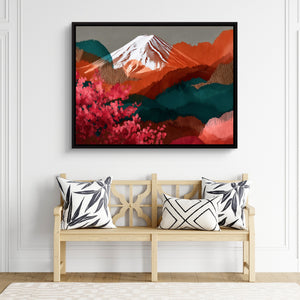 Mt. Fuji Crimson Blossom โ mt. fuji crimson blossom sq living room chair 1land framed black