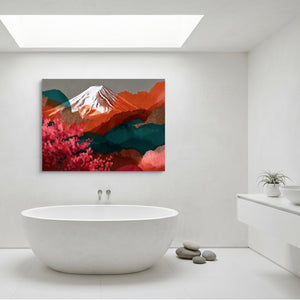 Mt. Fuji Crimson Blossom โ mt. fuji crimson blossom sq minimalist bathroom 1land flush print