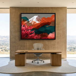 Mt. Fuji Crimson Blossom โ mt. fuji crimson blossom sq minimalist lux office 1land framed black