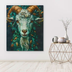 Mythical Green Goat - Fantasy Green Canvas Wall Art