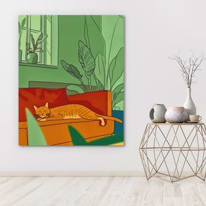 Napping Cat - Cat Wall Art in Black Frame