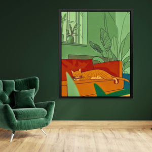 Napping Cat - Wall Art in Black Frame