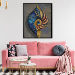 Nautilus Spiral Gold canvas wall art, room view
