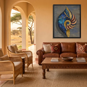 Nautilus Spiral Gold canvas wall art, room view