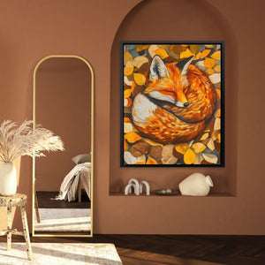 Nestled Fox - Fox Wall Art in Black Frame