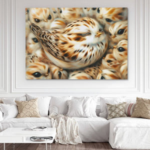 Nestled Joy - Beige Bird Canvas Print