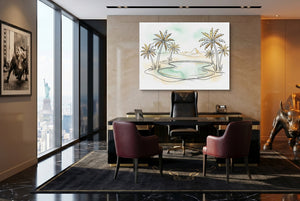 Oasis Pyramid Desert โ oasis pyramid desert office with desk and chairs 2 1land flush print