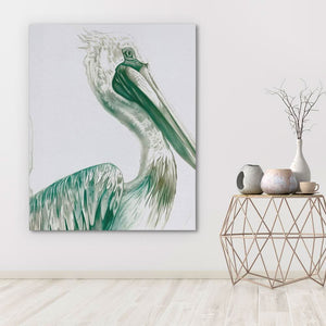 Old Pelican - Green Coastal Canvas Print