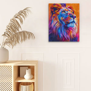 Orange and Pink Lion - Blue Wall Art for Home Office