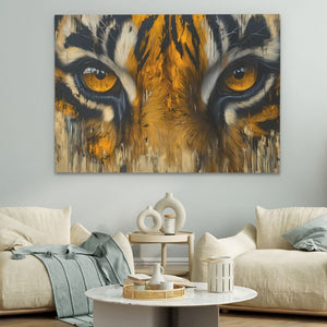 Orange Tiger Eyes - Black and Gold Canvas Wall Art