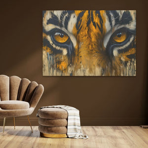 Orange Tiger Eyes - Black and Gold Wall Art for Lounge