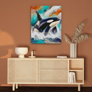 Orca Hunting Dance canvas wall art, room view
