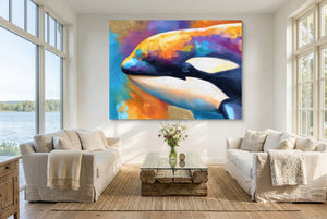 Orca Prismatic Portrait โ orca prismatic portrait living room with couches 1land flush print