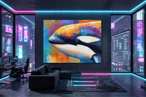 Orca Prismatic Portrait โ orca prismatic portrait modern living room interior 1land flush print