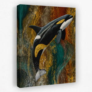 Orca's Golden Current - Luxury Wall Art