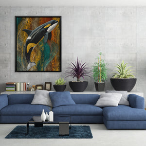 Orca's Golden Current - Luxury Wall Art