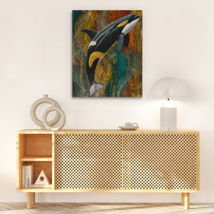 Orca's Golden Current - Luxury Wall Art