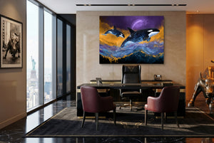 Orcas Midnight Sky โ orcas midnight sky office with desk and chairs 2 1land flush print
