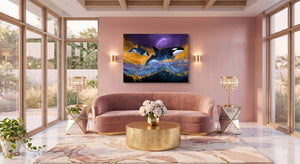 Orcas Midnight Sky โ orcas midnight sky pink living room 1land flush print