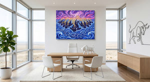 Orcas Sunset Hunt โ orcas sunset hunt office space with furniture 1land flush print