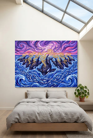 Orcas Sunset Hunt โ orcas sunset hunt p bedroom with loft 1land flush print
