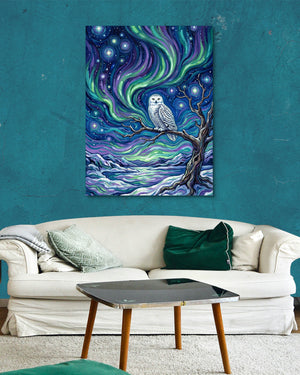 Owl Beneath Auroras โ owl beneath auroras psd aqua wall white couch 1port flush print