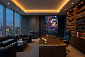 Owl Cosmic Flight — owl cosmic flight office with city view 4 1port flush print