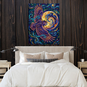 Owl Cosmic Flight — owl cosmic flight sq bedroom with wood walls 1port flush print