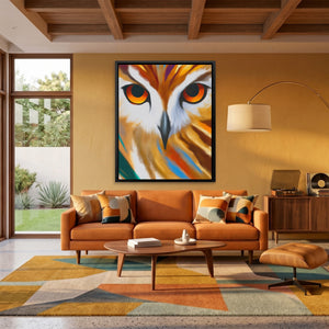 Owl Geometric Symmetrical canvas wall art, room view