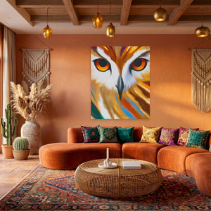 Owl Geometric Symmetrical canvas wall art, room view
