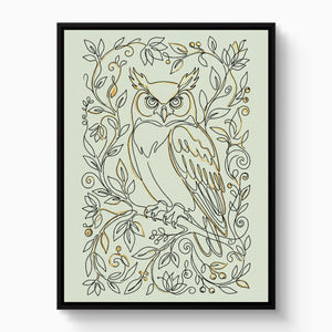 Owl Golden Vines โ owl golden vines white studio framed black